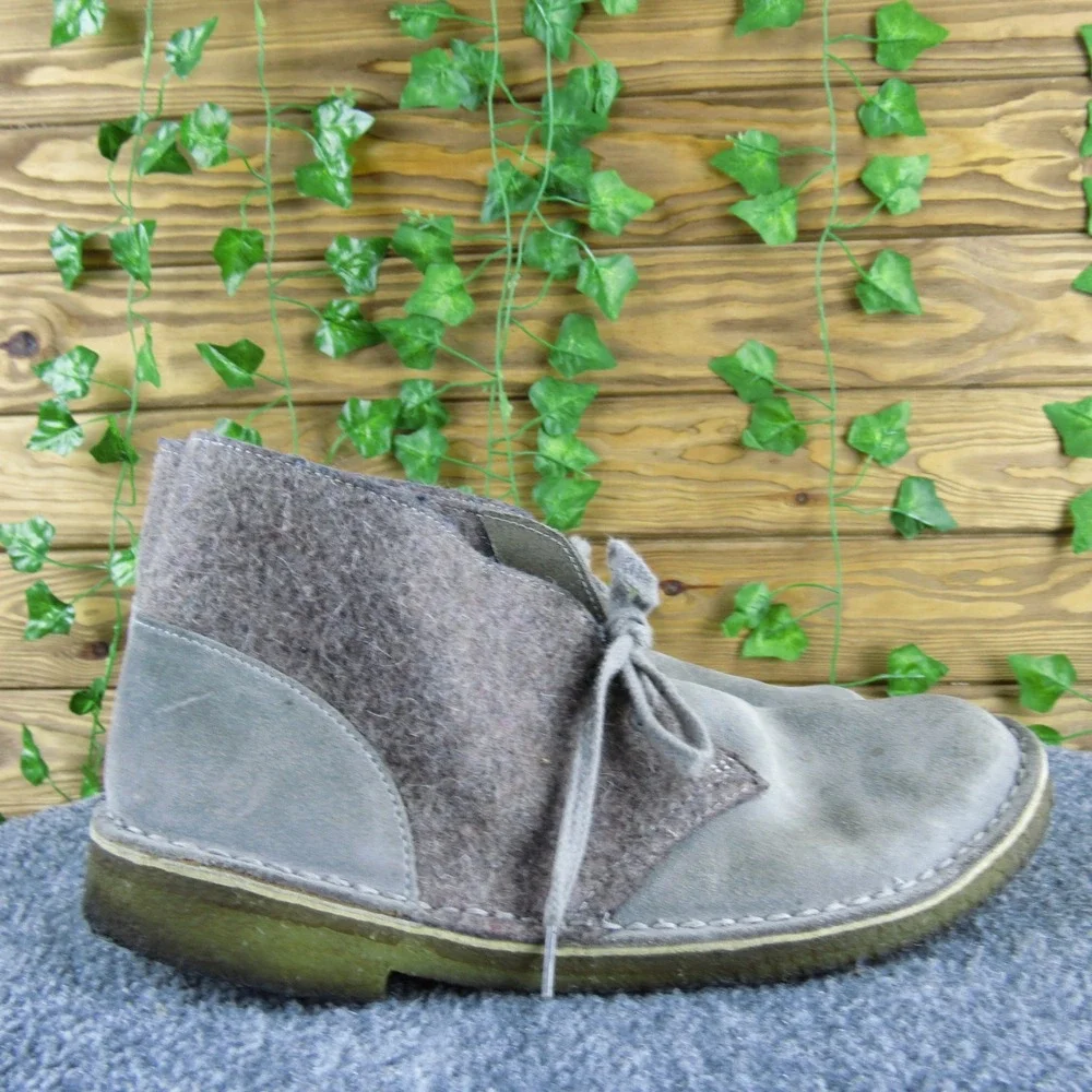 Clarks Originals Men 7.5 Gray Suede Wool Desert Boots Casual‎ Comfort